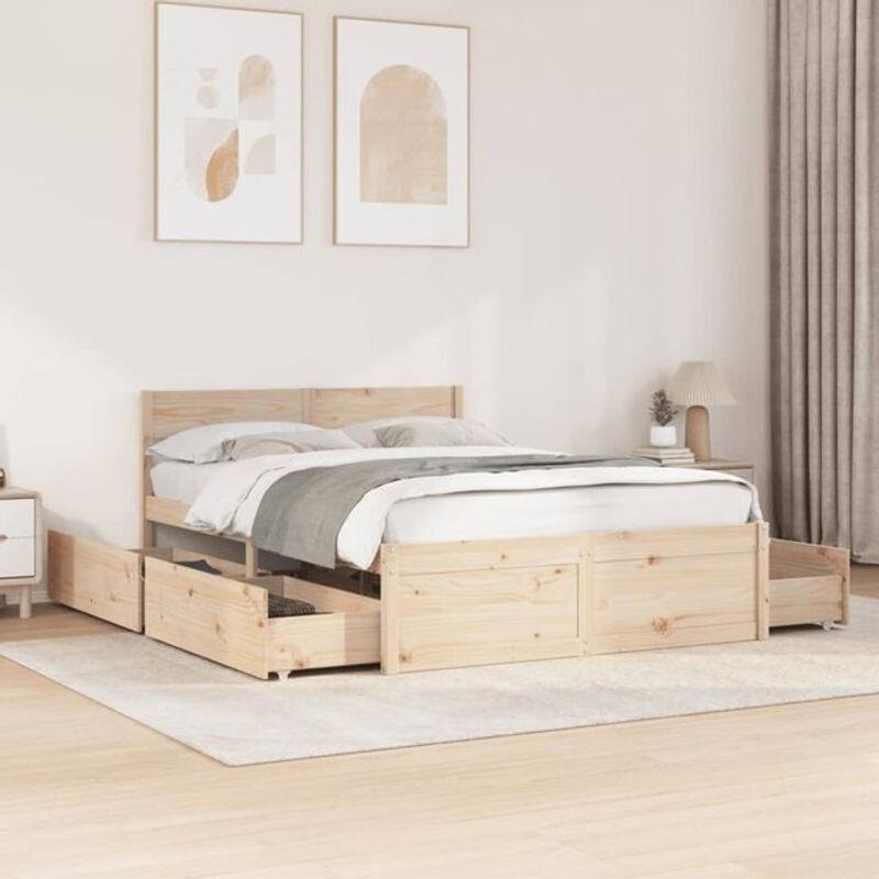 Massivholzbett VIDAXL aus Kiefernholz in Braun, B/T/H: 140 x 190 x 78 cm - Bild 1