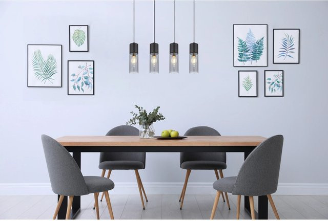 Globo Pendelleuchte Annika 4-flammig Schwarz Matt Metall mit Rauchglas E27 B/T/H: 90 x 9 x 156 cm - Bild 2