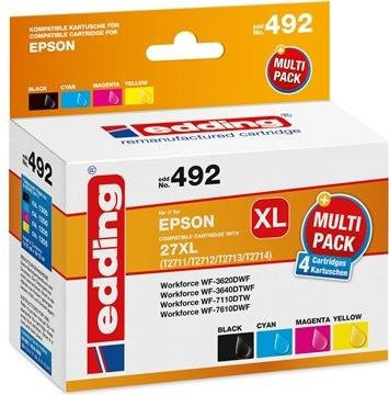 Edding Tintenpatronen Kombi-Pack für Epson 27XL T2711 T2712 T2713 T2714, Set mit Schwarz, Cyan, Magenta und Gelb, EDD-492 18-492 - Bild 1