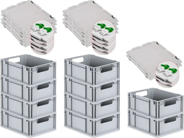 PROREGAL Spar Set 10x Eurobox Nextgen Economy mit Scharnierdeckel und grünen Schiebeschnappverschlüssen, H: 17 cm, B: 30 cm, T: 40 cm, 16 Liter - Bild 1