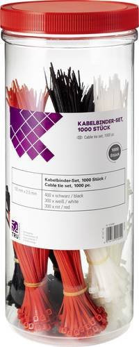 TRU Components Kabelbinder Set in Schwarz, Rot und Transparent, 1000 Stück, Breite: 2,5 mm, Länge: 100 mm - Bild 1