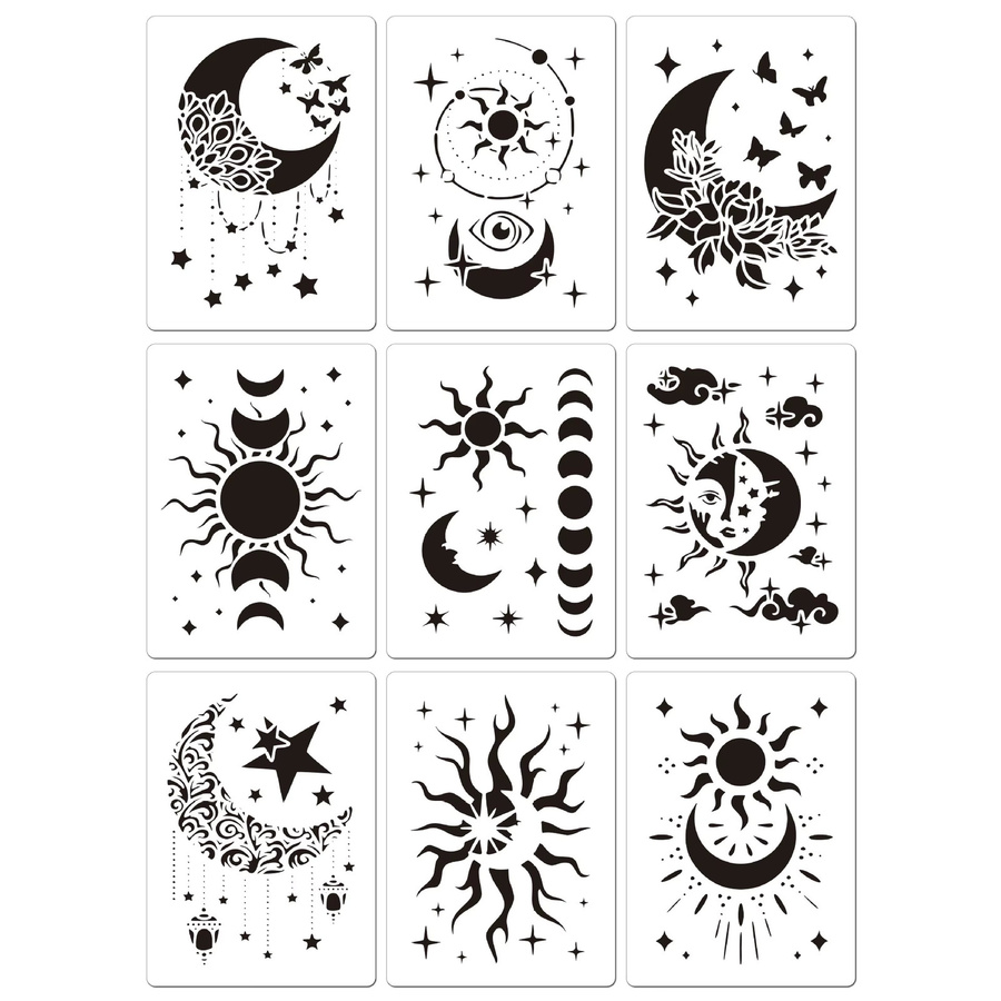TIAMECH 9-teiliges Schablonen-Set A4 mit Sternen, Mond und Sonne für DIY Wandmalerei, Scrapbooking und Prägung, Breite: 29 cm - Bild 4