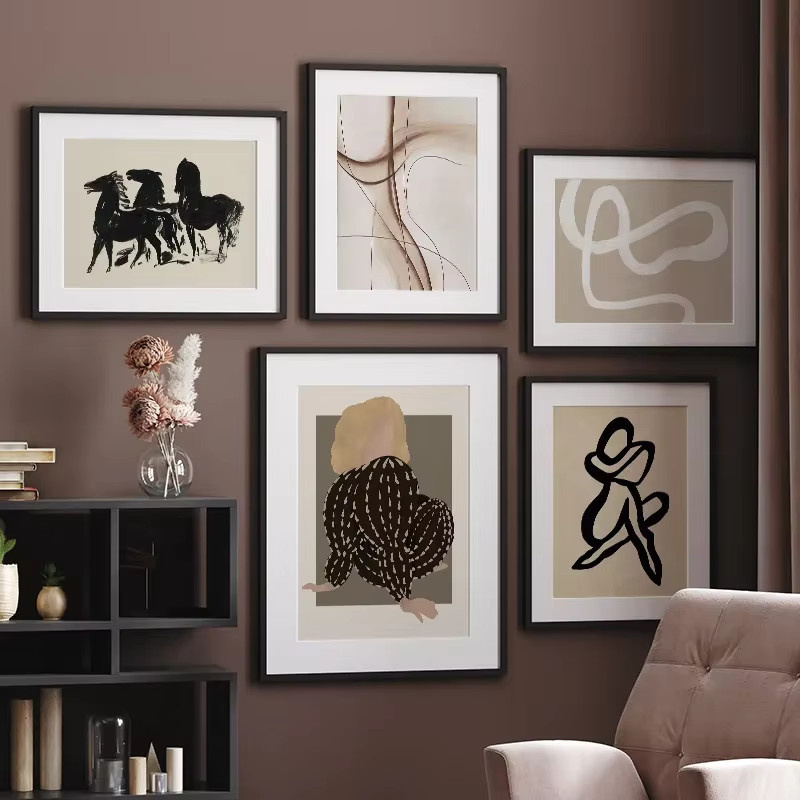 Potdemiel Vintage Leinwand Wandkunst mit abstraktem Frauen- und Pferdemotiv im Picasso-Stil für dein Wohnzimmer - Bild 3