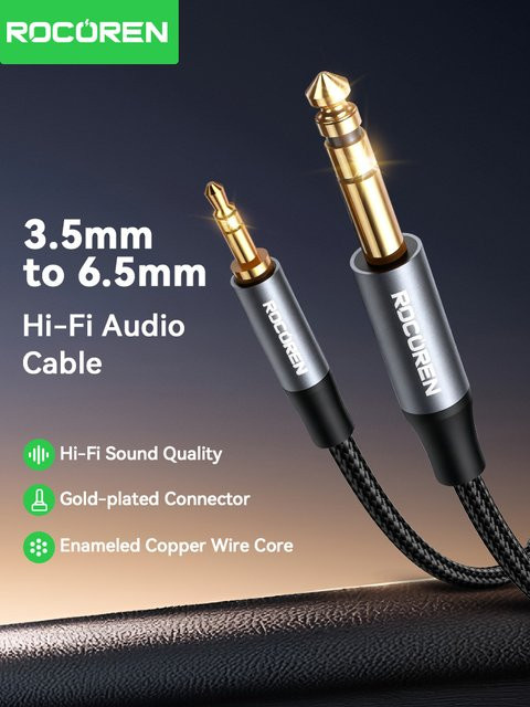 Rocoren Audio-Klinkenkabel 3,5 mm auf 6,5 mm Stecker auf Stecker in Schwarz und Grau - Bild 1