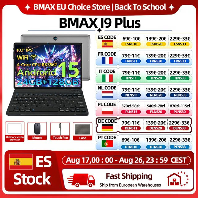 BMAX I9 Plus Tablet mit 10,1 Zoll IPS Display, 24 GB RAM, 128 GB ROM, Android 15, WIFI 6 und Bluetooth 5.4 - Bild 1