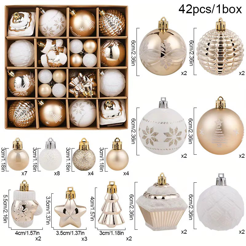 CYZIWEIN Weihnachtskugeln Gold, 42 Stück Christbaumschmuck Anhänger aus Kunststoff für Weihnachten und Silvester - Bild 2