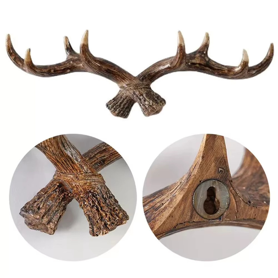 VIBRATITE Nordic Vintage Deer Wandhaken aus Harz in Geweih-Optik zur Aufbewahrung von Schlüsseln, Taschen und Kleidung - Bild 3