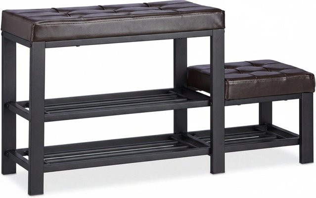 Relaxdays Schuhbank mit Hocker in Braun aus Kunstleder, Metall und MDF mit 2 Ebenen, B: 90,5 cm, T: 50 cm, H: 30,5 cm - Bild 1