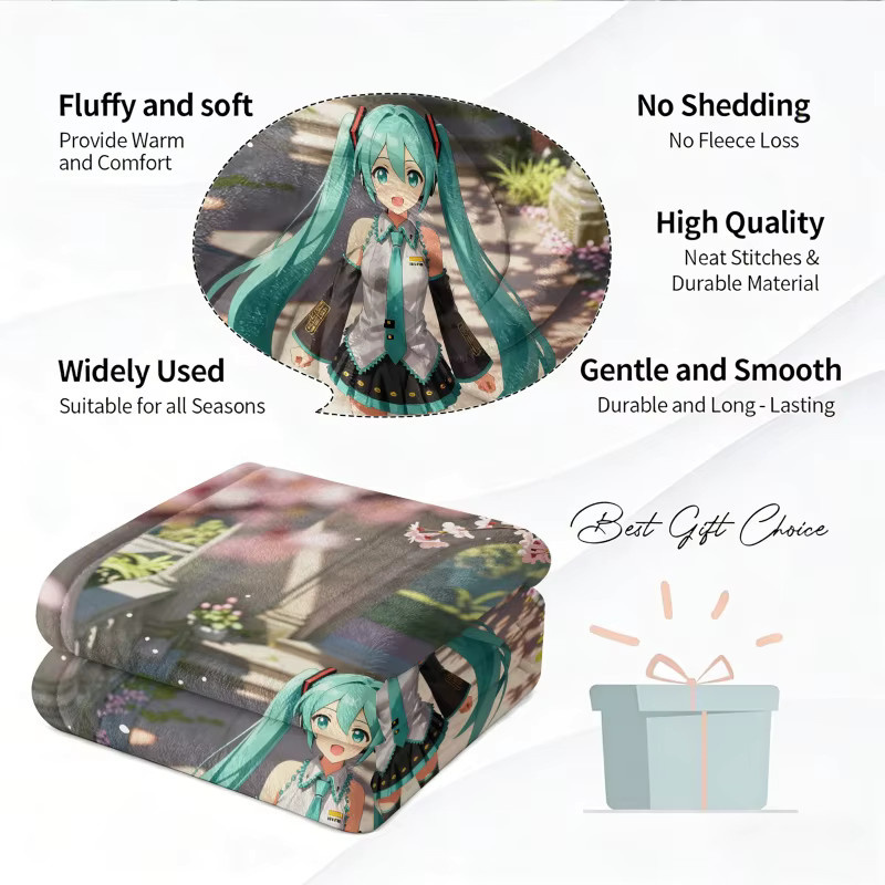 Hatsune Miku Kirschblüten-Garten Flanell-Wurfdecke in Multicolour, B/T: 100 x 70 cm - Bild 4