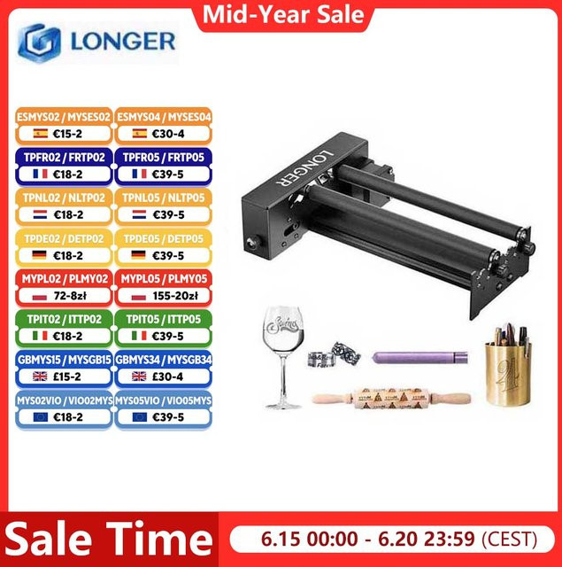 LANGER Lasergravierer Y-Achsen-Rotationswalze mit 360 Grad Rotation in Schwarz, Durchmesser einstellbar von 6 bis 300 mm - Bild 1