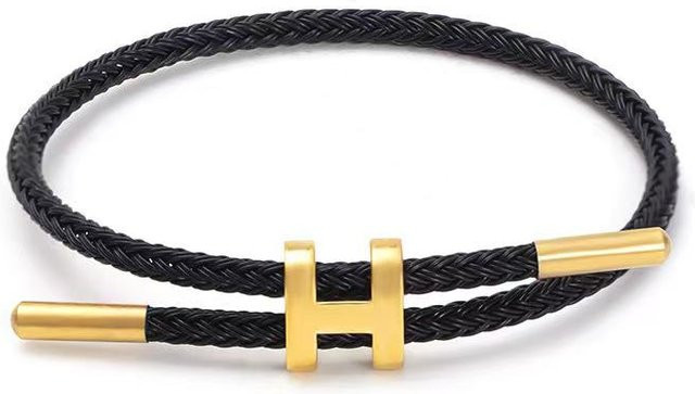 zjy8 Armband, geflochtenes Seil, Edelstahl, Schwarz, Damen - Bild 1