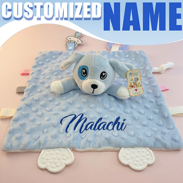 Personalisierte Baby-Sicherheitsdecke von NanBeiCat mit Namen und Bestickung in Grau oder Blau aus Polyester - Bild 1