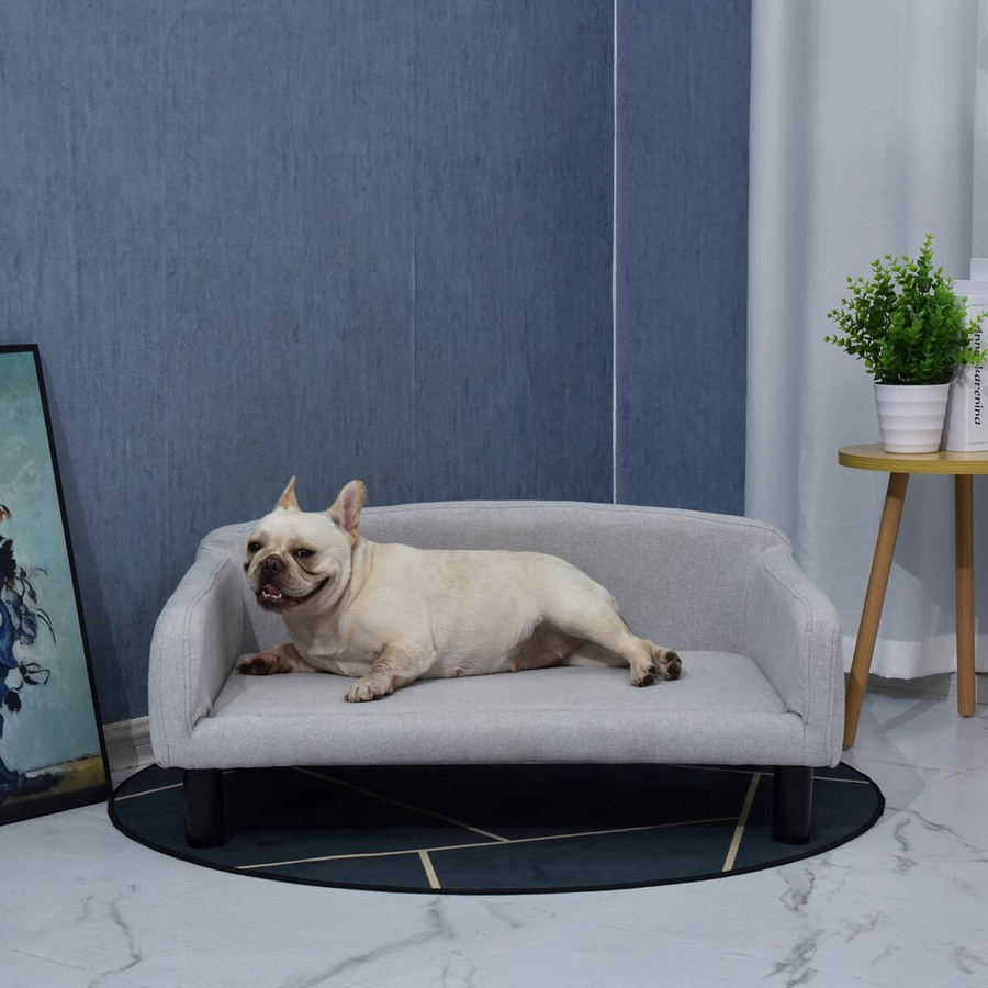 PawHut Hundesofa hellgrau mit Holzbeinen und abnehmbarem Bezug aus Polyester - Bild 2
