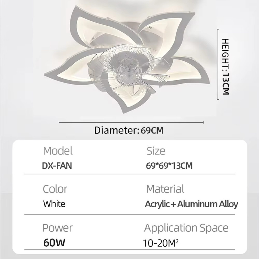IRALAN Deckenventilator in Weiß mit dimmbarer LED-Leuchte, moderne Blumenform, App- und Fernbedienung-Steuerung mit Timer und 6 Geschwindigkeitsstufen - Bild 5