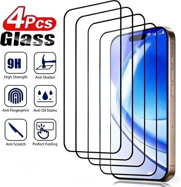 4er-Pack DIXSG Full Cover Displayschutzfolie aus gehärtetem Glas für iPhone 17 16 15 14 13 12 11 Pro Max Plus XR XS, transparent - Bild 1