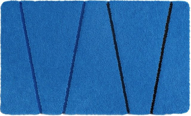 Badematte VEDIA in Blau mit grafischem Design, waschbar und fußbodenheizungstauglich - Bild 1
