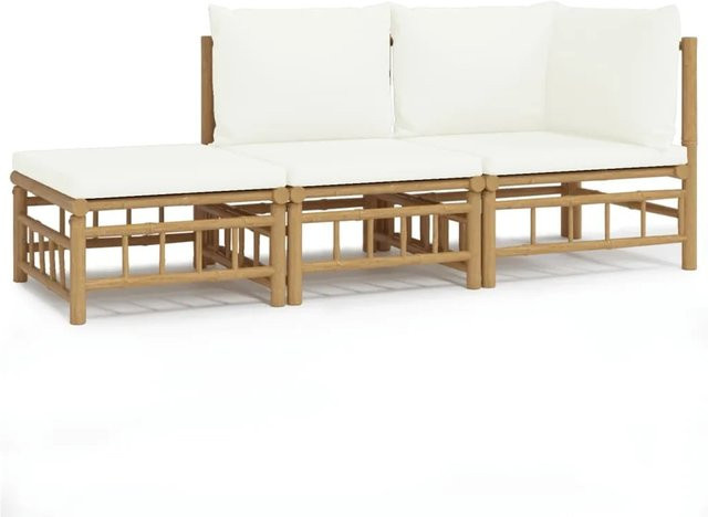 vidaXL 3-tlg Garten-Lounge-Set aus Bambus in Braun und Beige mit Kissen und Fußhocker - Bild 1