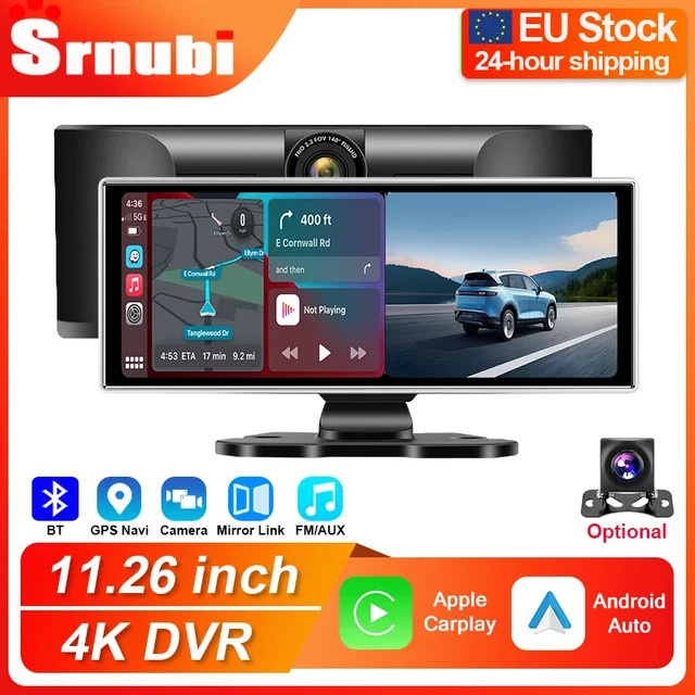 srnubi 4K Auto Dash Cam mit 11,26 Zoll Monitor, Dual Lens, Wireless CarPlay & Android Auto, GPS, 5G Wi-Fi, Schwarz - Bild 1