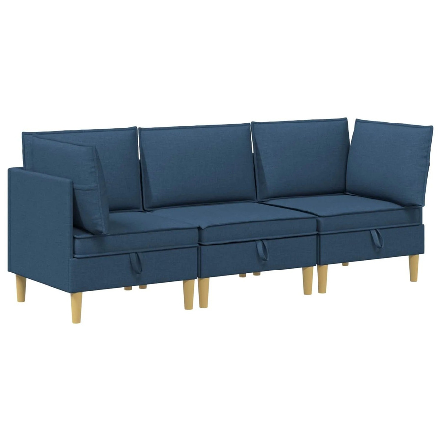 vidaXL Wohnzimmergarnitur in L-Form aus blauem Stoff mit Kissen und Speicherfunktion, 3-teilig - Bild 2