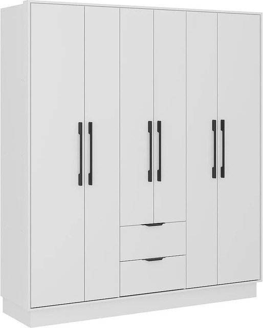 Kleiderschrank Feova in Weiß mit Türen und Schubladen, Breite: 162 cm, Höhe: 182 cm - Bild 1