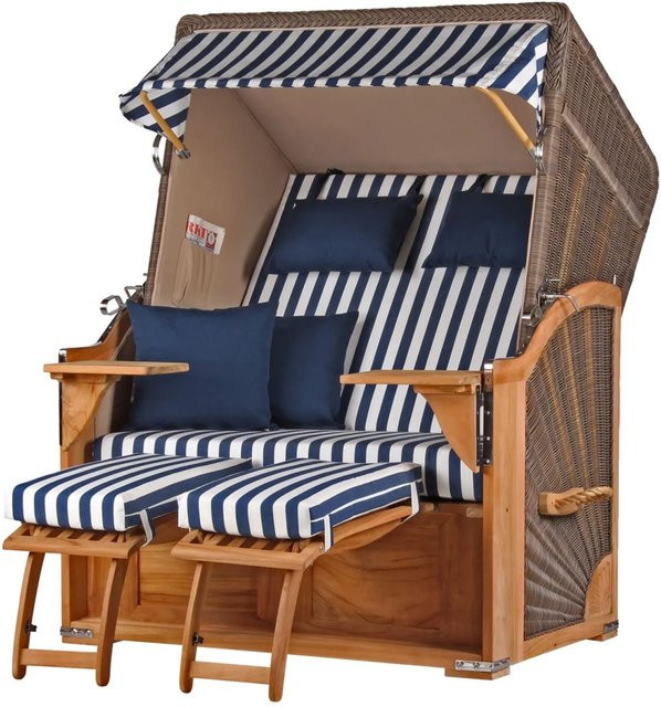 bene,iving Strandkorb Komplettset Schaalsee Modell 518 aus Teakholz mit PE-Geflecht in Grau - Bild 1