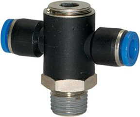Riegler T-Steckverschraubung Blaue Serie, drehbar, R 1/8 außen, Durchmesser 6 mm, Messing, Blau - Bild 1