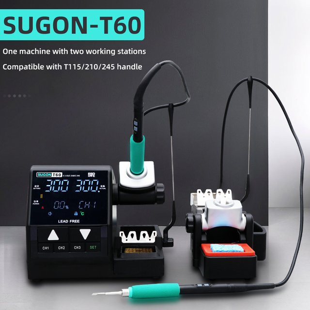 Sugon T60 Lötstation und Doppel-Schweißstation in Schwarz, kompatibel mit 115 210 245 Griffen für BGA PCB Reparaturen - Bild 1