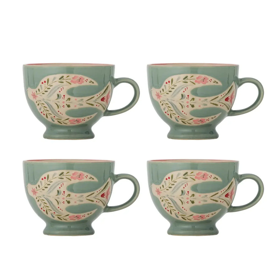 Bloomingville Becher Rosalynde aus Keramik in Grün und Rosa, 4er-Set, 400 ml - Bild 1