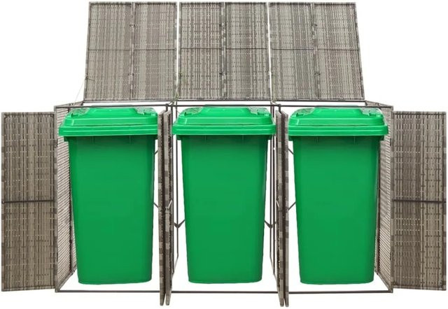 vidaXL Mülltonnenbox für 3 Tonnen aus Poly Rattan in Grau, B/T/H: 207 x 80 x 117 cm - Bild 1
