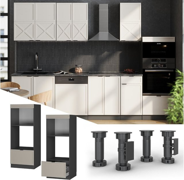 Vicco Mikrowellenschrank Fame-Line in Anthrazit, Grau und Beige mit Schublade und Soft-Closing-Scharnieren, Breite: 60 cm - Bild 1