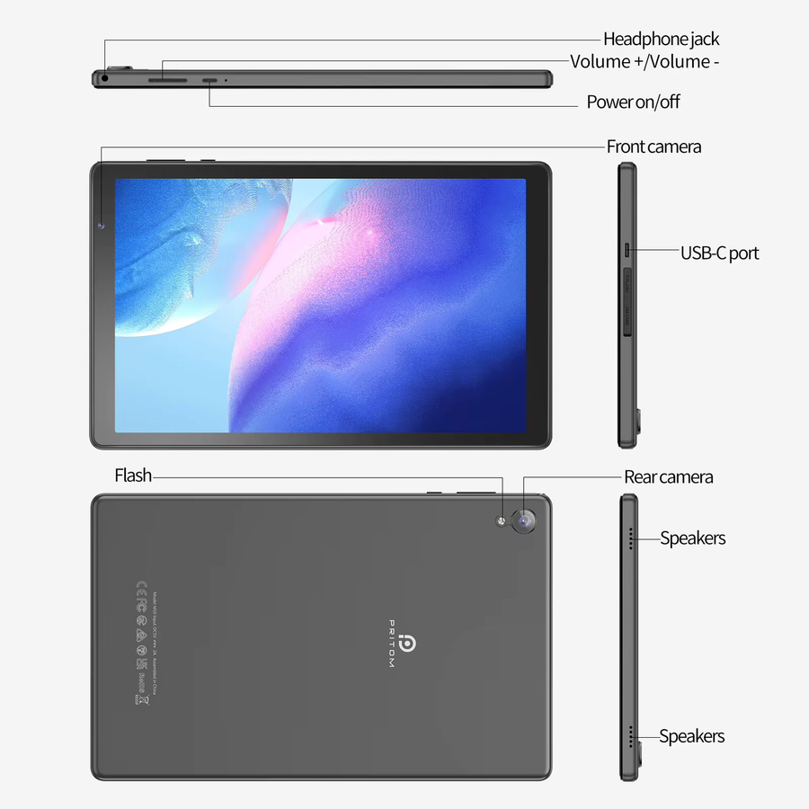 PRITOM Tablet 10,1 Zoll mit Android 14, 2GB RAM, 32GB ROM, Wi-Fi 6, Quad-Core-CPU - Bild 2