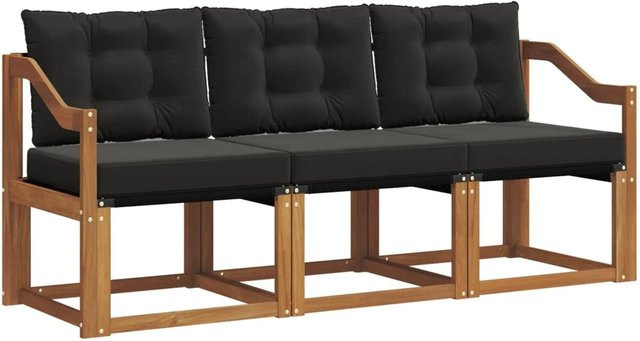 vidaXL Outdoor-Sofagarnitur 3-teilig aus Akazienholz und Textilene in Schwarz und Natur mit Kissen und Armlehnen - Bild 1