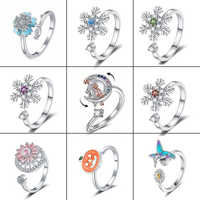 YIUSTAR Fidget Spinner Ring, Silber, Zirkonia, Damen - Bild 1