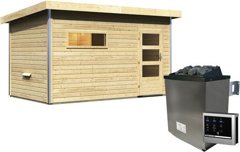 Karibu Saunahaus Schwanenburg 3 in Beige mit 9 kW Ofen und externer Steuerung, B/T/H: 393 x 231 x 239 cm - Bild 1