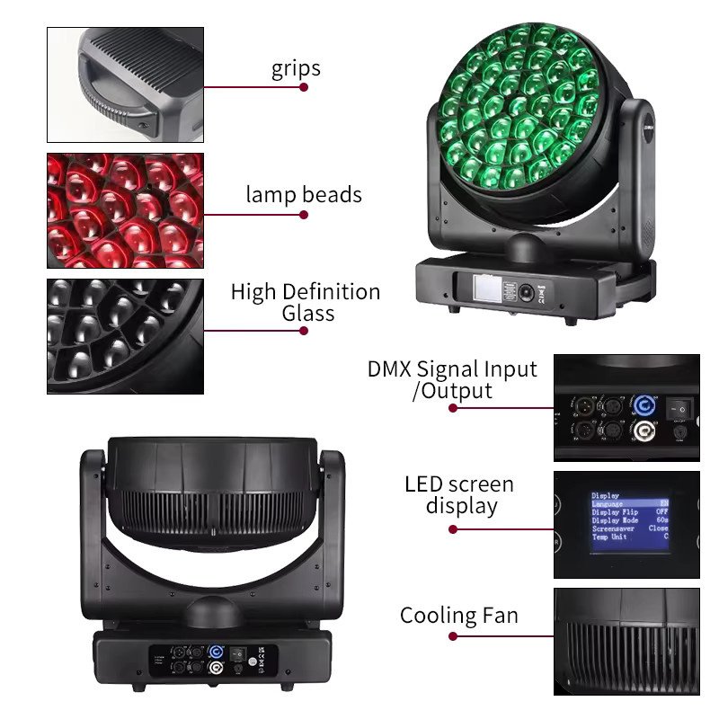 LED Moving Head Bee Eyes DMX mit 37x40W RGBW 4in1 Farbsteuerung, Zoom, Spot und Wash Effekt in Schwarz - Bild 3