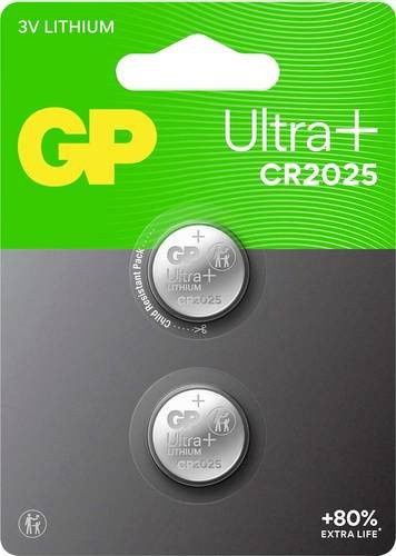 GP Knopfzelle CR2025 Ultra Plus Lithium-Batterie 3V, 2 Stück, 160 mAh, Silber - Bild 1