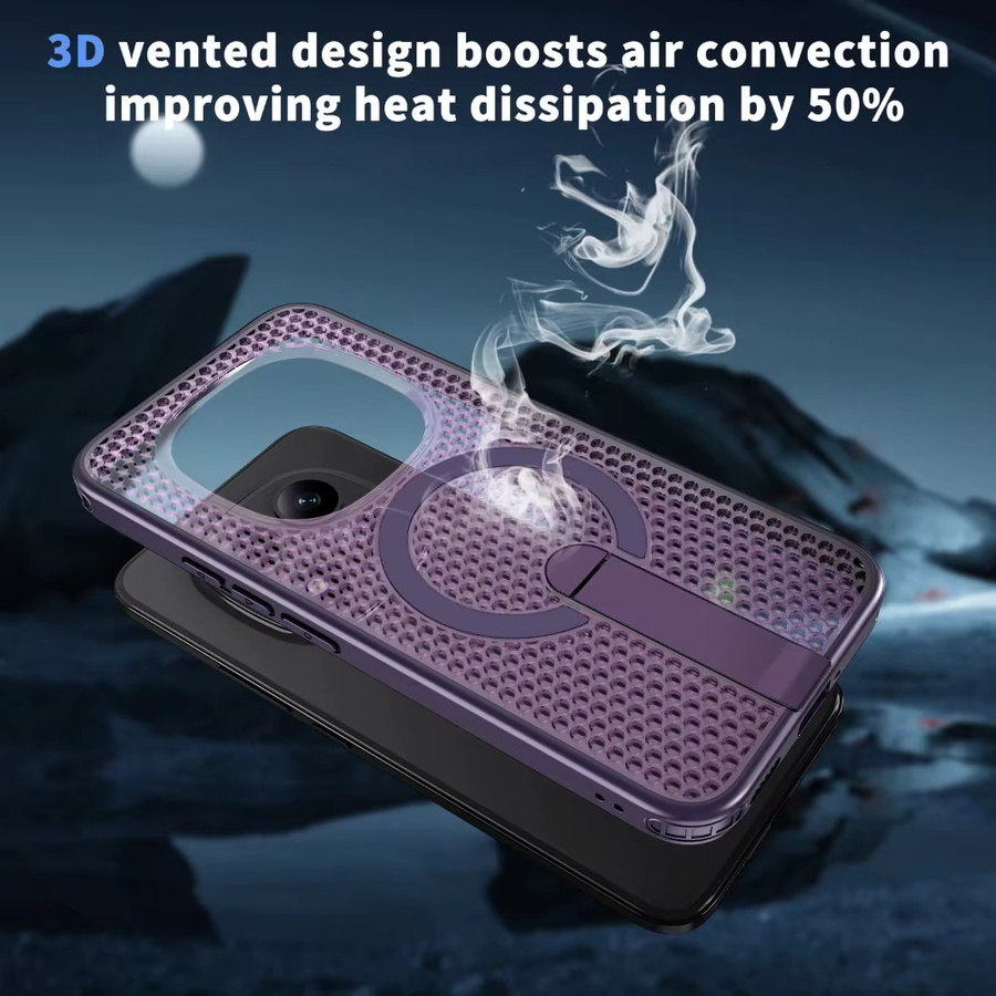 Stoßfeste Mesh Handyhülle mit magnetischer Autohalterung und Wärmeableitung für Xiaomi Redmi Note 15 Pro Plus 4G 5G sowie K90 Pro Max in Transparent oder Lila - Bild 5