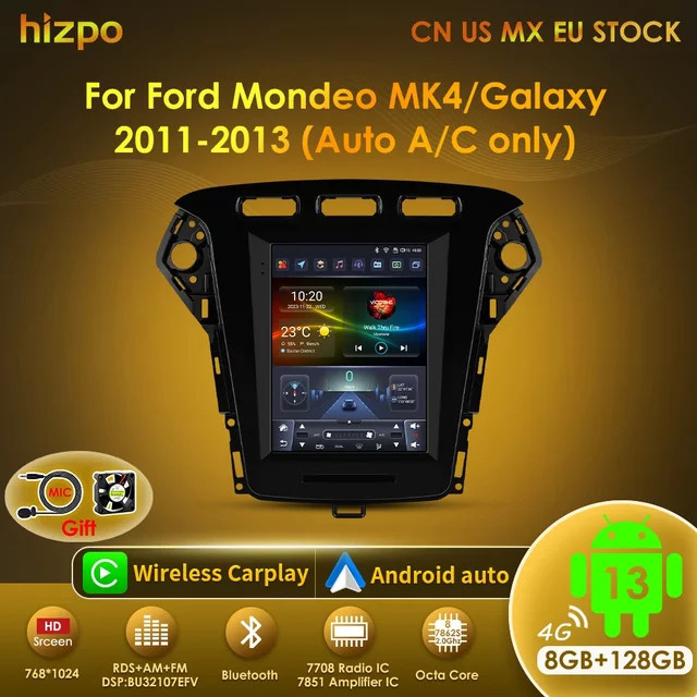 Hizpo Android Autoradio im Tesla Style für Ford Mondeo Mk4 und Galaxy 2011-2013 mit 9,7 Zoll Display, GPS, Carplay und Video Player in Schwarz - Bild 1