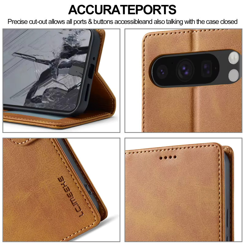 EUCAGR Luxus Magnet-Flip-Wallet Handyhülle aus PU-Leder für Google Pixel 10A 10 Pro XL mit Kartenhalter in Schwarz und Braun - Bild 5