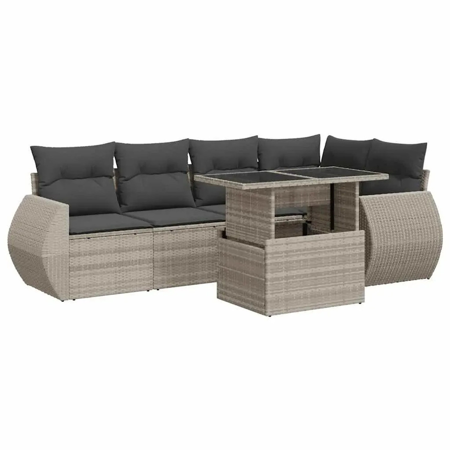 vidaXL 7-tlg. Garten-Sofagarnitur in L-Form mit Polyrattan und Kissen, Hellgrau - Bild 2