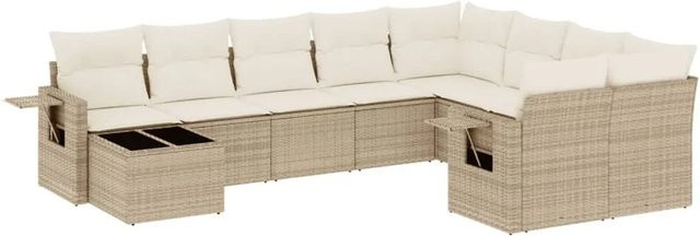vidaXL 10-tlg. Garten-Sofagarnitur in L-Form aus Poly-Rattan mit Kissen in Beige-Creme - Bild 1