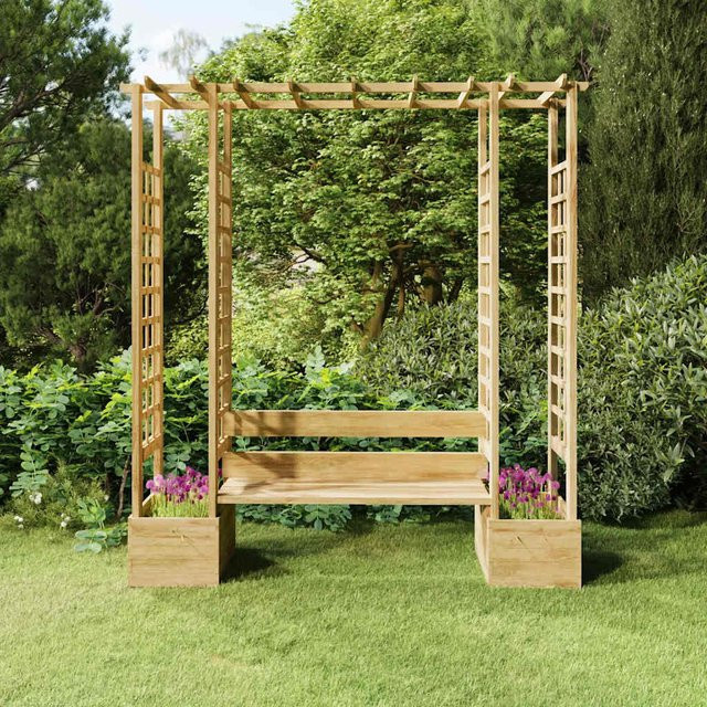 vidaXL Garten-Pergola aus Kiefernholz mit Bank und Pflanzkübeln in Braun - Bild 1