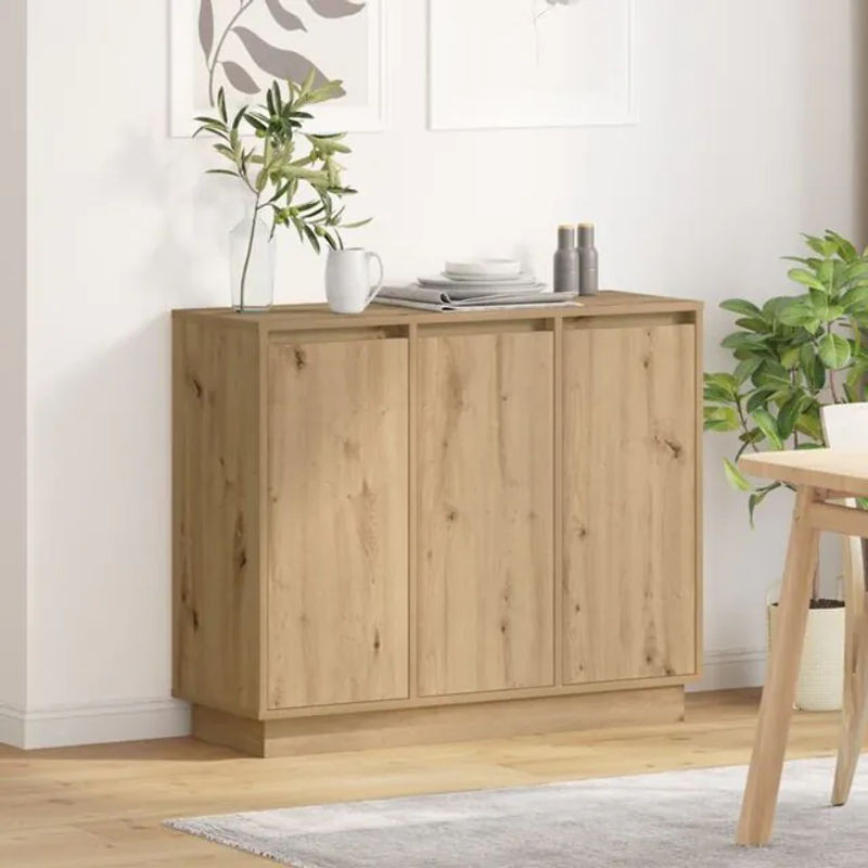 Modernes LED Sideboard Artisan Eiche Natur von vidaXL aus Holzwerkstoff, B/T/H: 90 x 32 x 75 cm - Bild 1