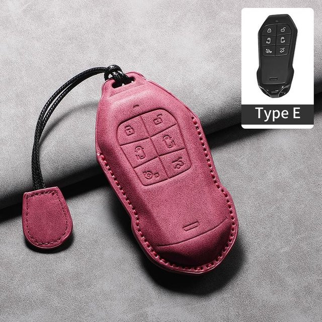 Leder Schlüsselhülle für Xpeng X9 in Pink mit 6 Tasten als kratzfester Autoschlüssel Schutz und Zubehör - Bild 1