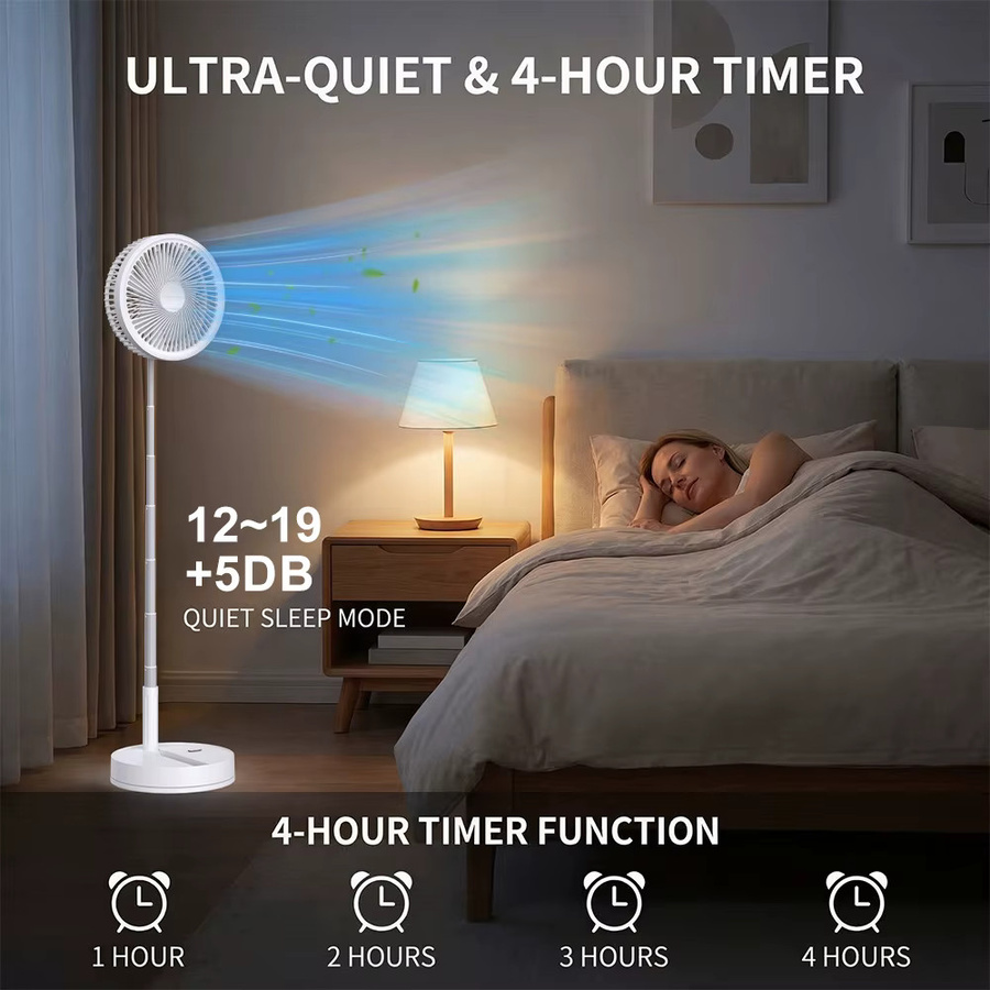 LIPETY Wiederaufladbarer faltbarer Teleskop-USB-Tischventilator mit Fernbedienung und Timer in Weiß - Bild 5