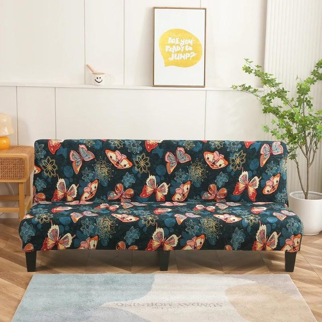 Lanmolife Ärmellose Futon-Sofa-Betthülle aus elastischem Spandex mit floralem Print, Waschbare Stretch-Abdeckung für Klappsofas, Multicolour, Größe M für 155-185 cm - Bild 1