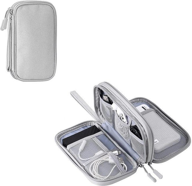 Yiran Bag Mehrschichtige digitale Zubehörtasche in Braun und Grau als Schutzhülle für Powerbanks und Festplattengehäuse - Bild 1