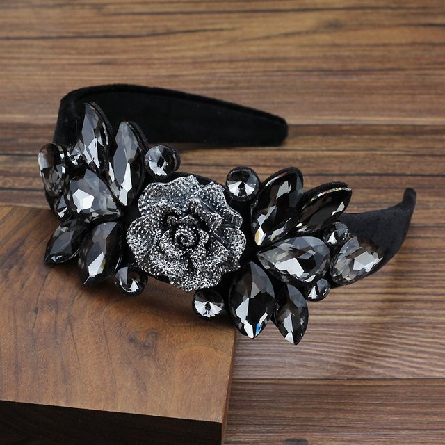 FirstStar Haarschmuck Stirnband, schwarze Kristall, Blume, Damen - Bild 1