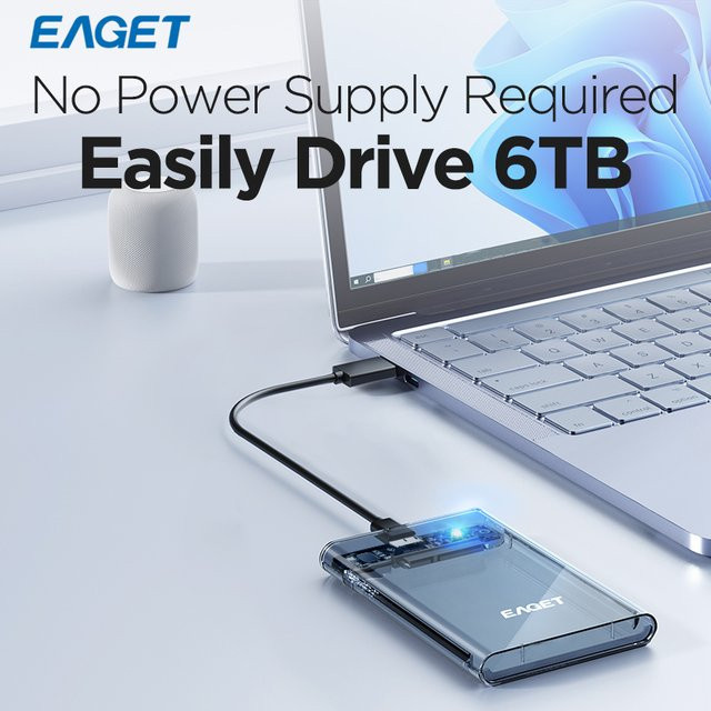 Eaget E16 Externes 2,5-Zoll Festplattengehäuse SATA zu USB-C 3.2 Gen 1 für HDD und SSD - Bild 1
