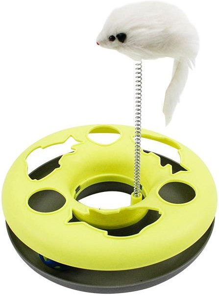 Love Home Garden Katzenspielzeug, interaktives Kätzchenspielzeug, mit Rollbahnen, Feder, Übungsbällen, Teaser-Maus, gelb - Bild 1